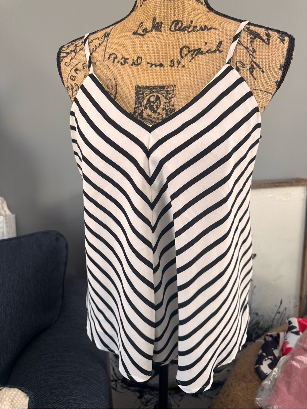 Charlotte Russe Black & White Diagonal Stripe V-Neck Cami